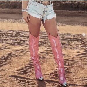 Gianni Bini Katyanna hot pink rhinestone over the knee Boots